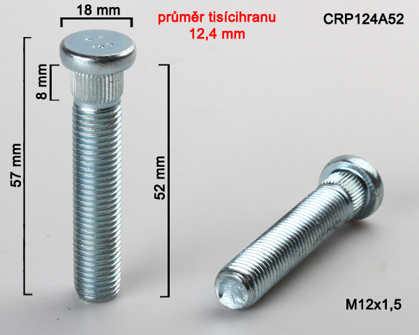 Kolový svorník M12x1,5x52 tisícihran průměr 12,4mm (CRP124A52) celková délka 57mm