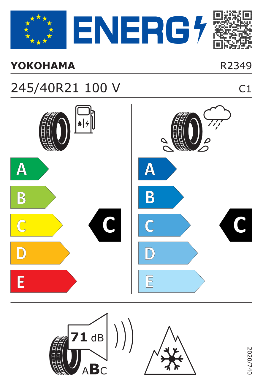 245/40R21 100V, Yokohama, BLUEARTH WINTER V905,TL XL M+S 3PMSF RPB C,C,B,71 -dB