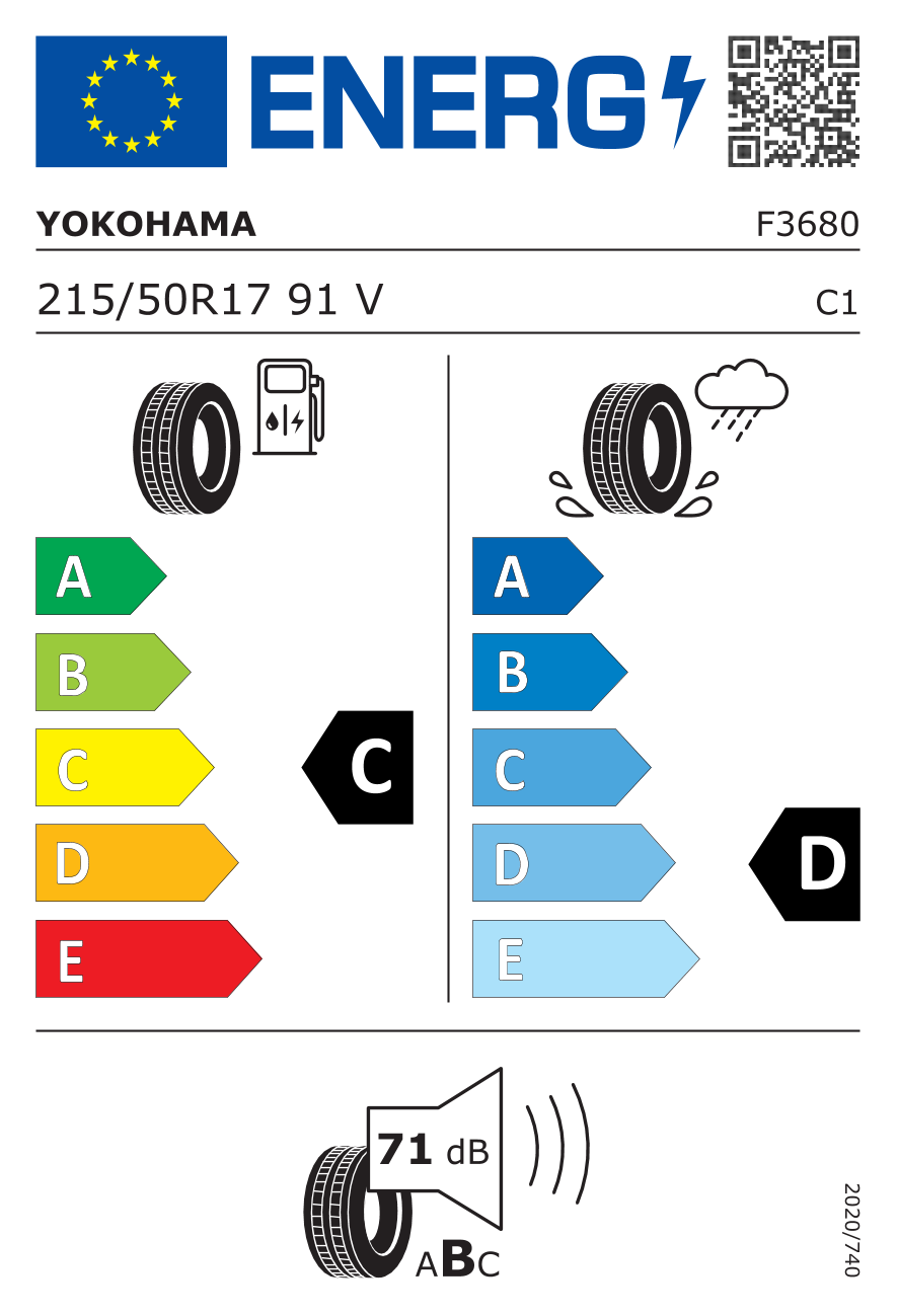 215/50R17 91V, Yokohama, ADVAN A10E,TL C,D,B,71 -dB