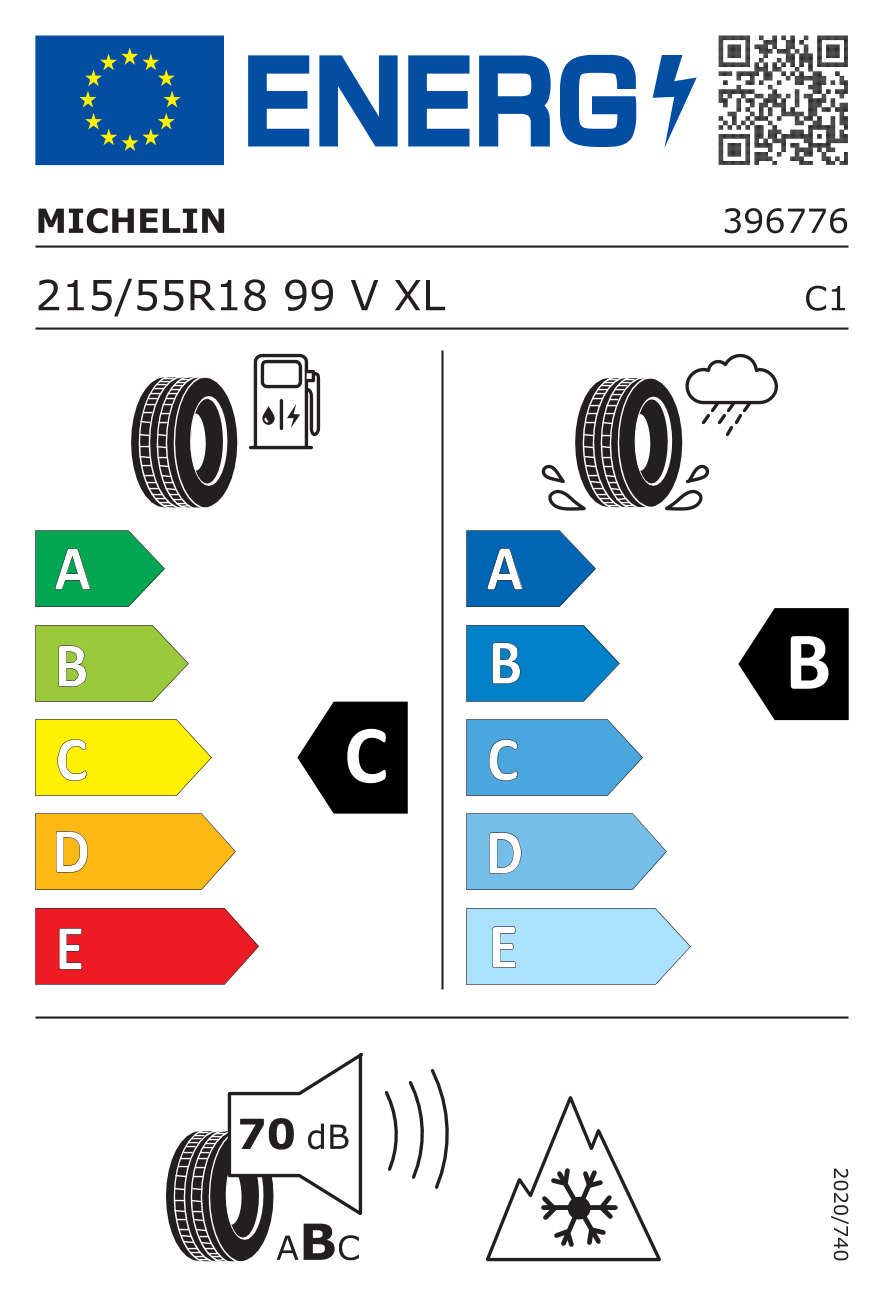 215/55R18 99V, Michelin, PILOT ALPIN 5,TL XL M+S 3PMSF FP C,B,B,70 -dB